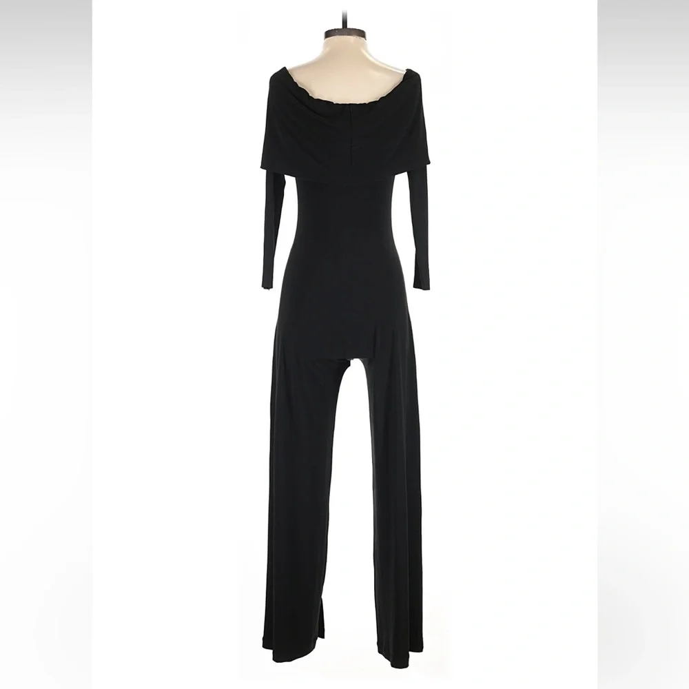 NORMA KAMALI Foldover Off Shoulder Straight Leg Jumpsuit XS Black - Picture 7 of 7